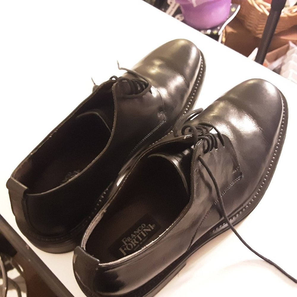 Vtg 90s Franco Fortini Chunky Oxfords Italian Black Leather Dress Shoes Size 13